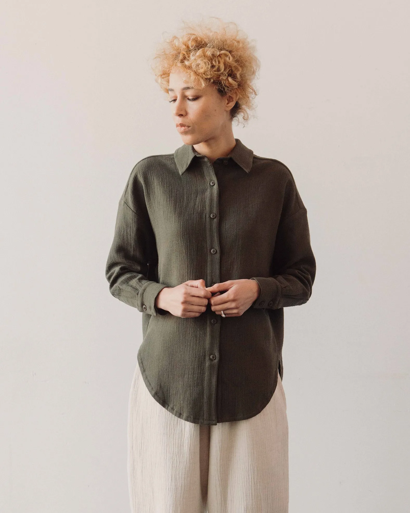 7115 Signature Gauze Dolman Shirt, Deep Moss