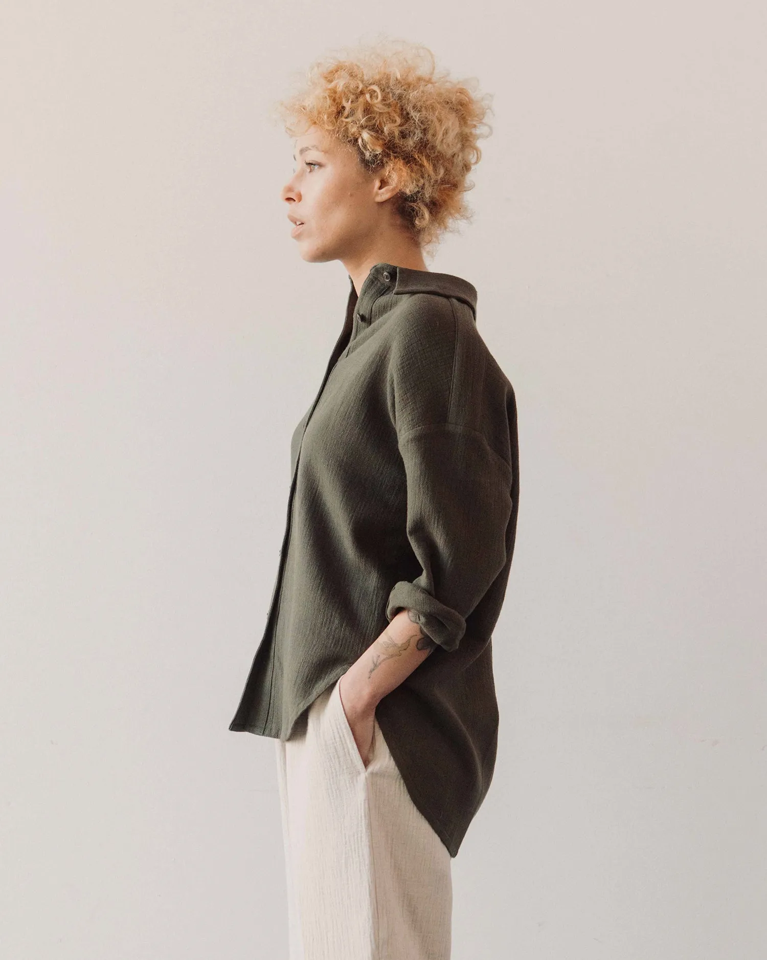 7115 Signature Gauze Dolman Shirt, Deep Moss