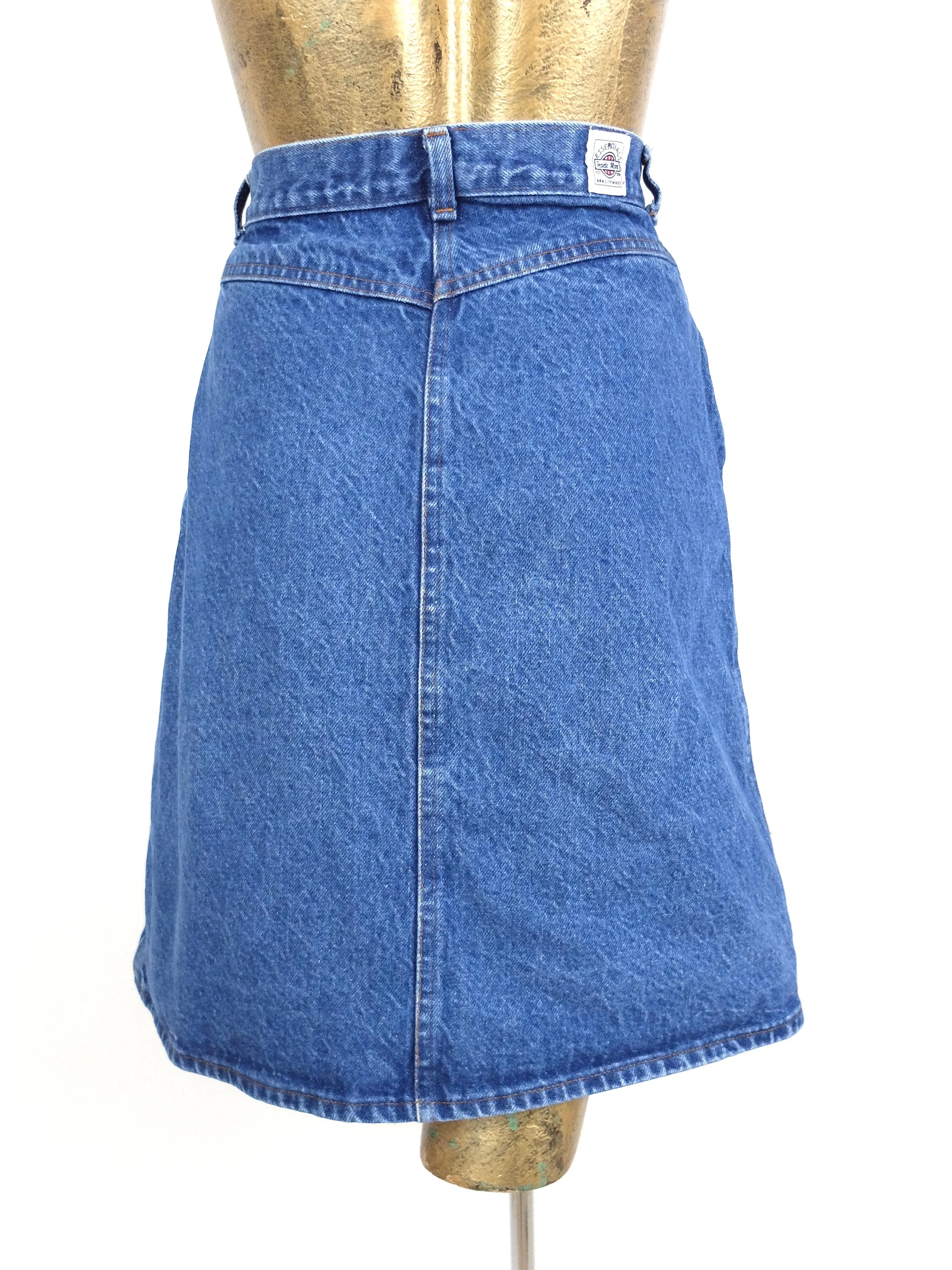 80s Utilitarian Medium Wash Denim High Waisted A-Line Denim Mini Skirt