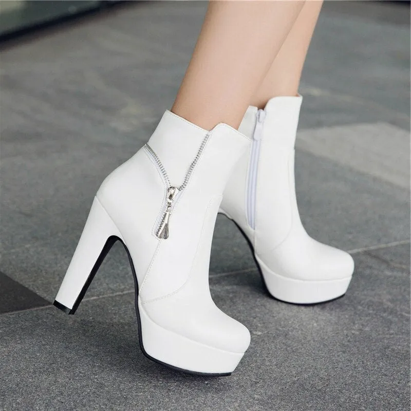 Amozae- Fashion High Heels Boots Women Winter     Platform Ankle Boots For Women Black Red Yellow White Boot Ladies Shoes Zipper