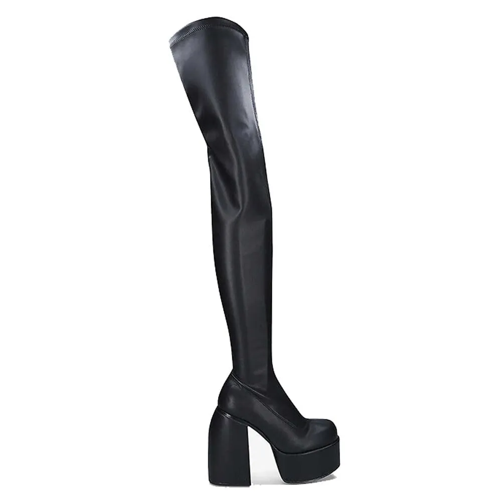 Amozae-   New Fashion Women Knee High Boots   Party Elegant Chunky Platform High Heel Great Quality Big Size 43 Walking Comfy