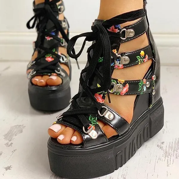 Amozae Platform Shoelaces High Sandals