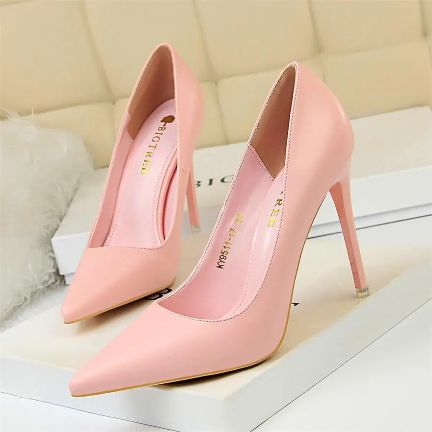 Amozae- Soft Leather Shallow Fashion Women's High Heels Shoes Candy Colors Pointed Toe Women Pumps Show Thin Female Office Shoe