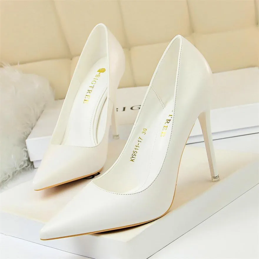 Amozae- Soft Leather Shallow Fashion Women's High Heels Shoes Candy Colors Pointed Toe Women Pumps Show Thin Female Office Shoe