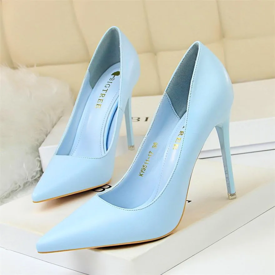 Amozae- Soft Leather Shallow Fashion Women's High Heels Shoes Candy Colors Pointed Toe Women Pumps Show Thin Female Office Shoe