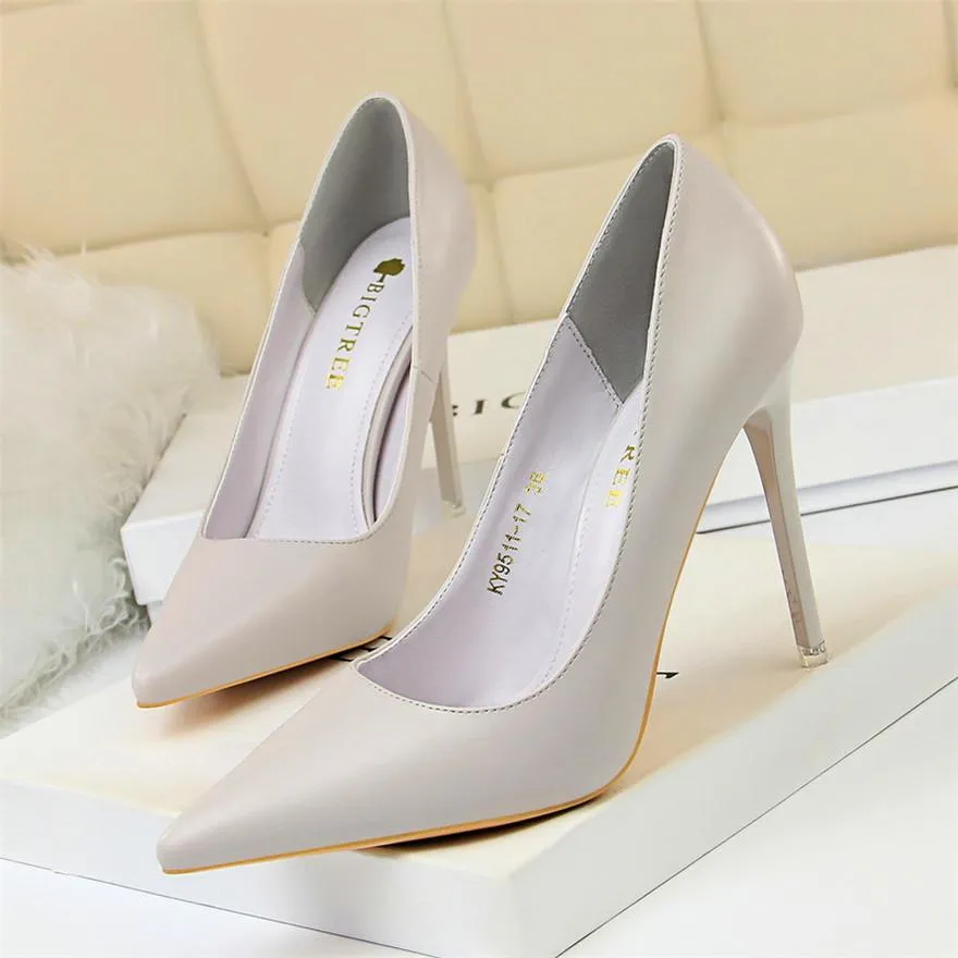 Amozae- Soft Leather Shallow Fashion Women's High Heels Shoes Candy Colors Pointed Toe Women Pumps Show Thin Female Office Shoe