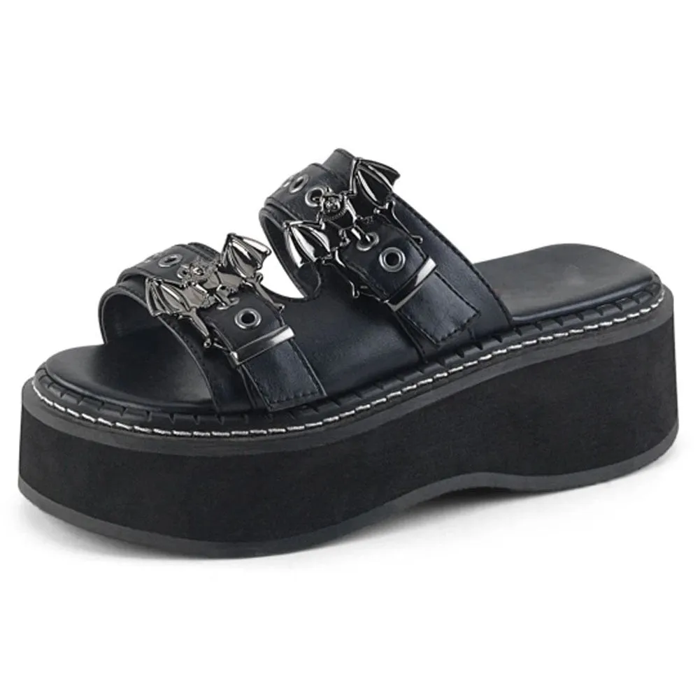 Amozae- Summer 2024 Double Strap Buckles  Platform Wedges Fashion Goth Slippers Hot Women's Matal  Sandal For Comfy  Black Shoes