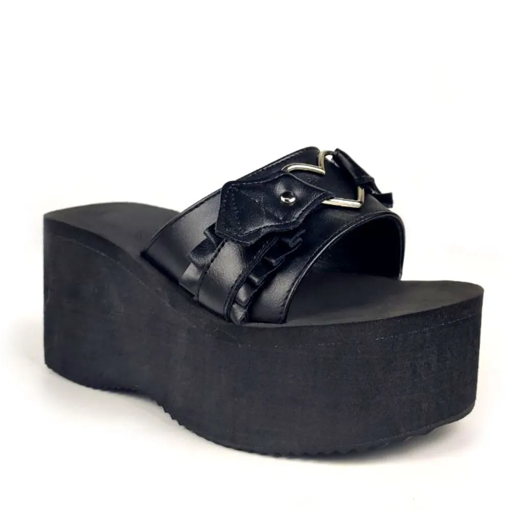 Amozae- Summer 2024 Double Strap Buckles  Platform Wedges Fashion Goth Slippers Hot Women's Matal  Sandal For Comfy  Black Shoes