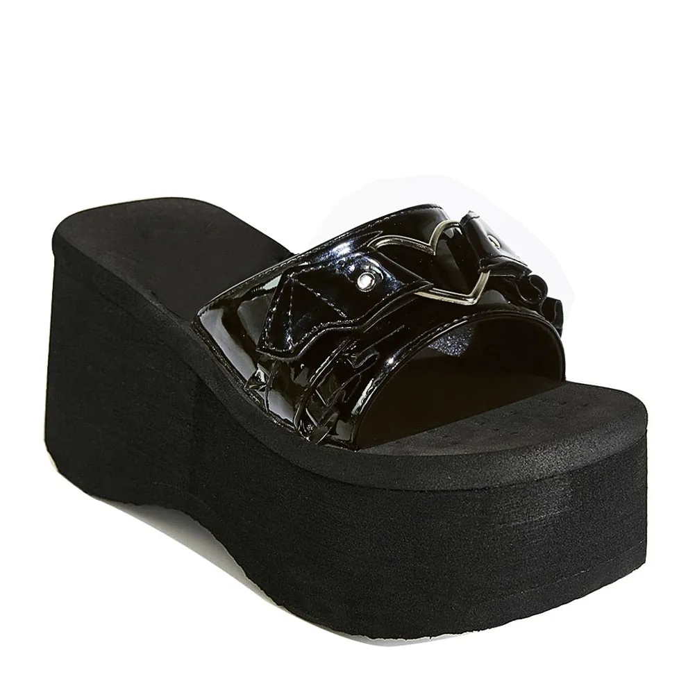 Amozae- Summer 2024 Double Strap Buckles  Platform Wedges Fashion Goth Slippers Hot Women's Matal  Sandal For Comfy  Black Shoes