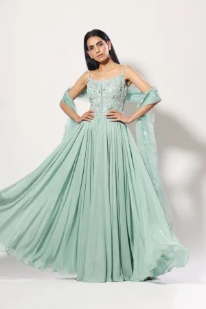 Aquamarine heavy bodice embelished anarkali set