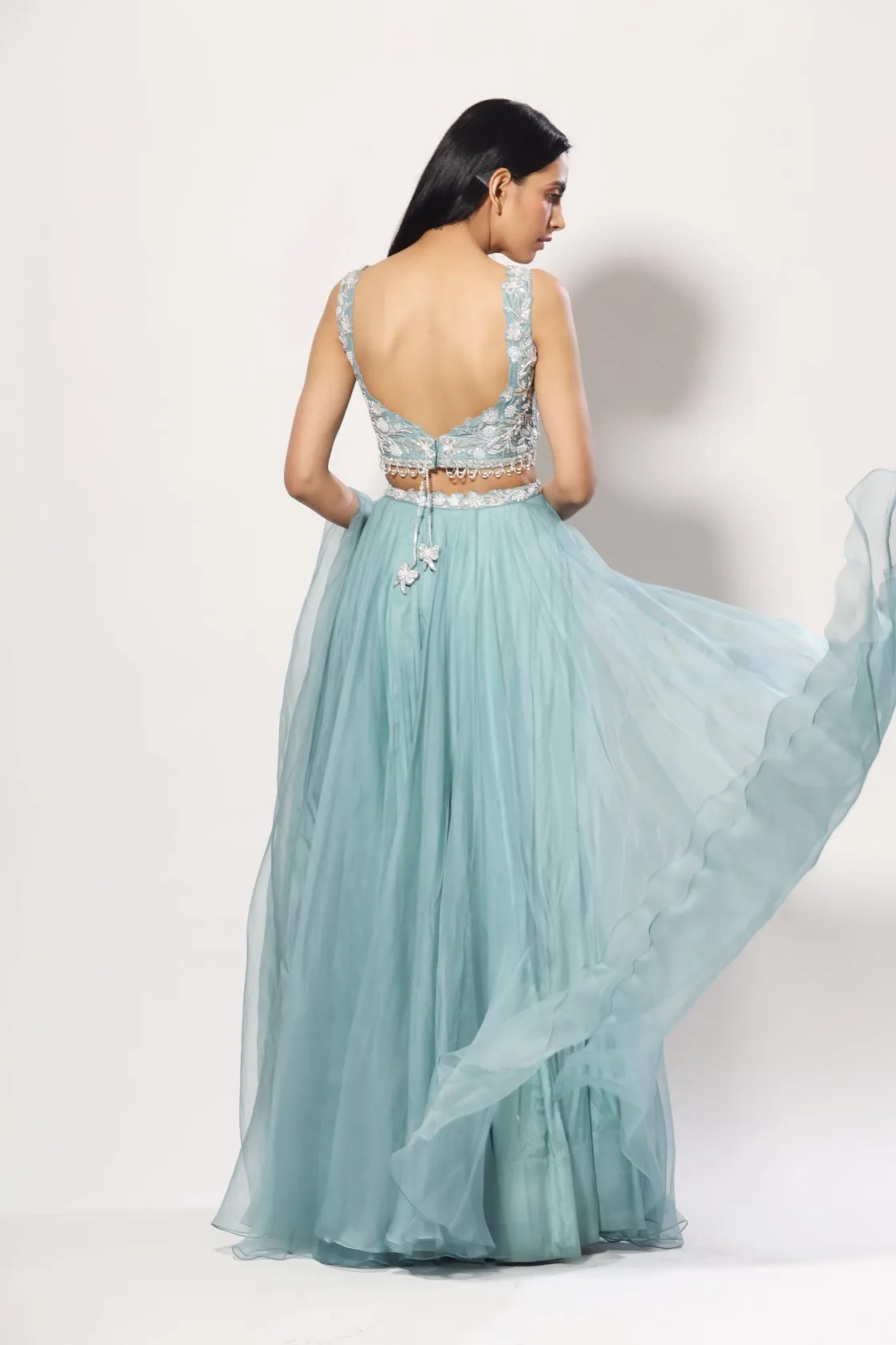 Aquamarine heavy embelished blouse, lehenga set