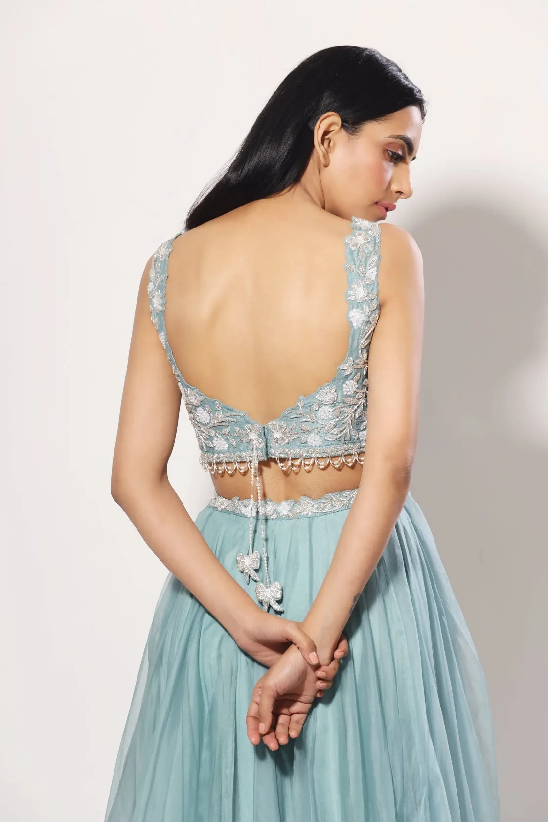 Aquamarine heavy embelished blouse, lehenga set