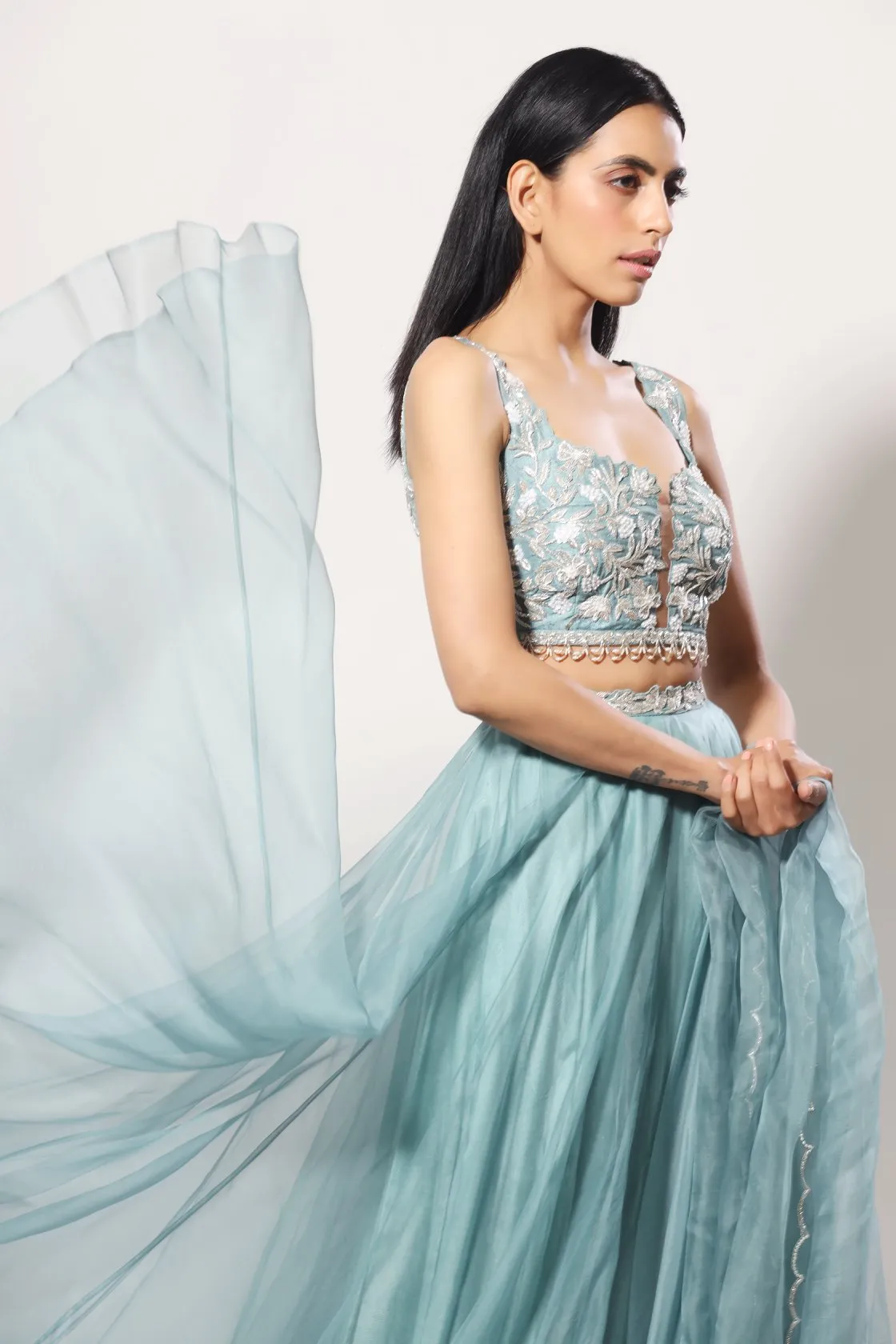 Aquamarine heavy embelished blouse, lehenga set