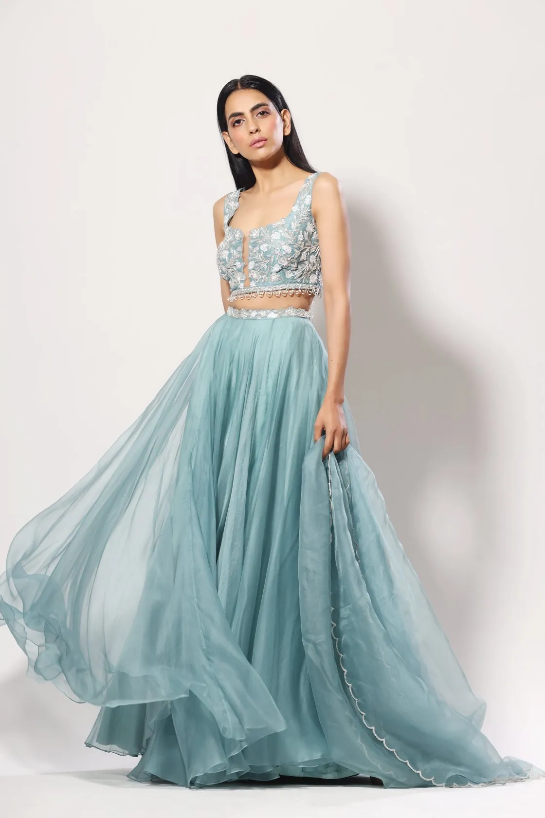 Aquamarine heavy embelished blouse, lehenga set