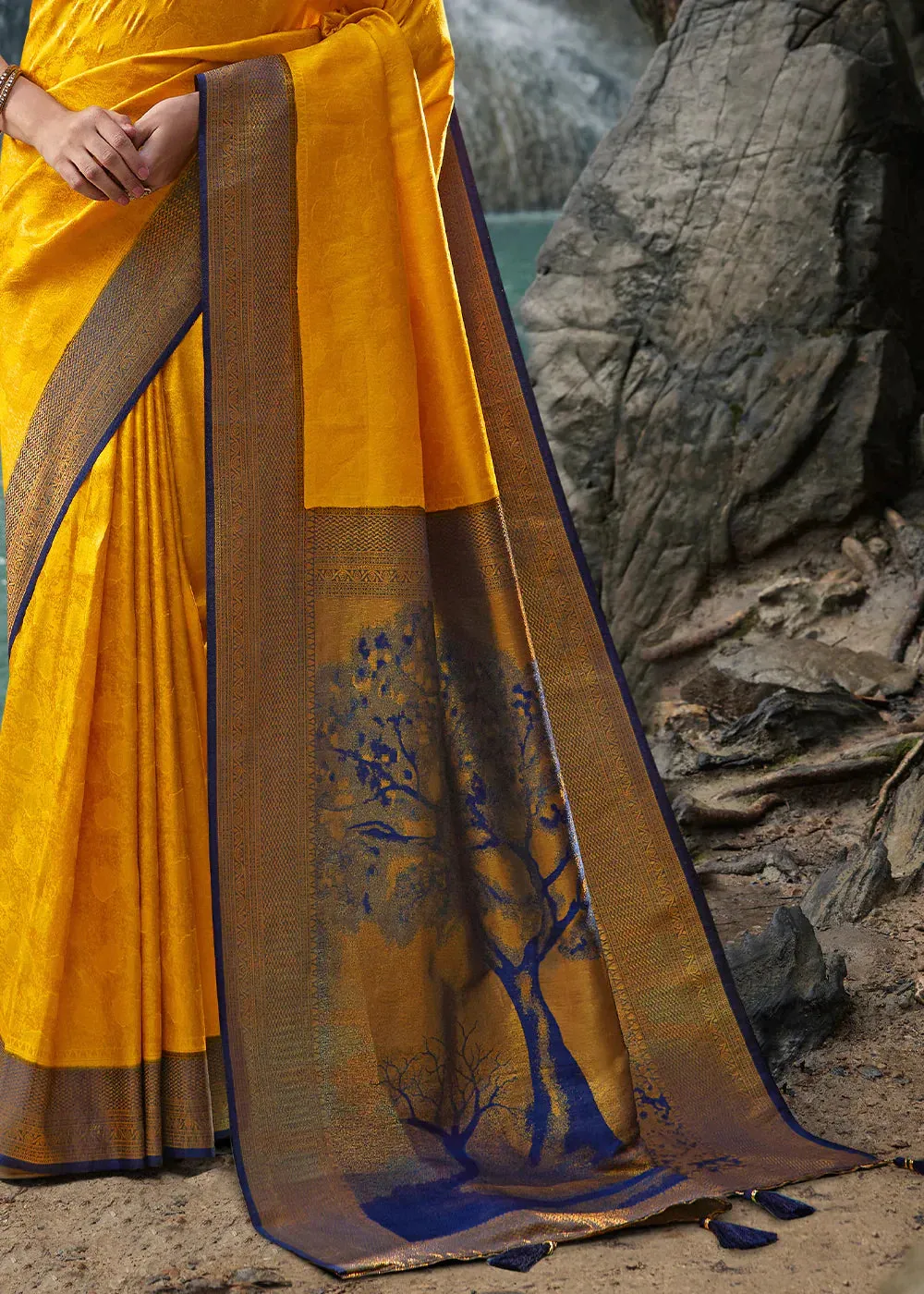 Aureolin Yellow Zari Woven Kanjivaram Silk Saree