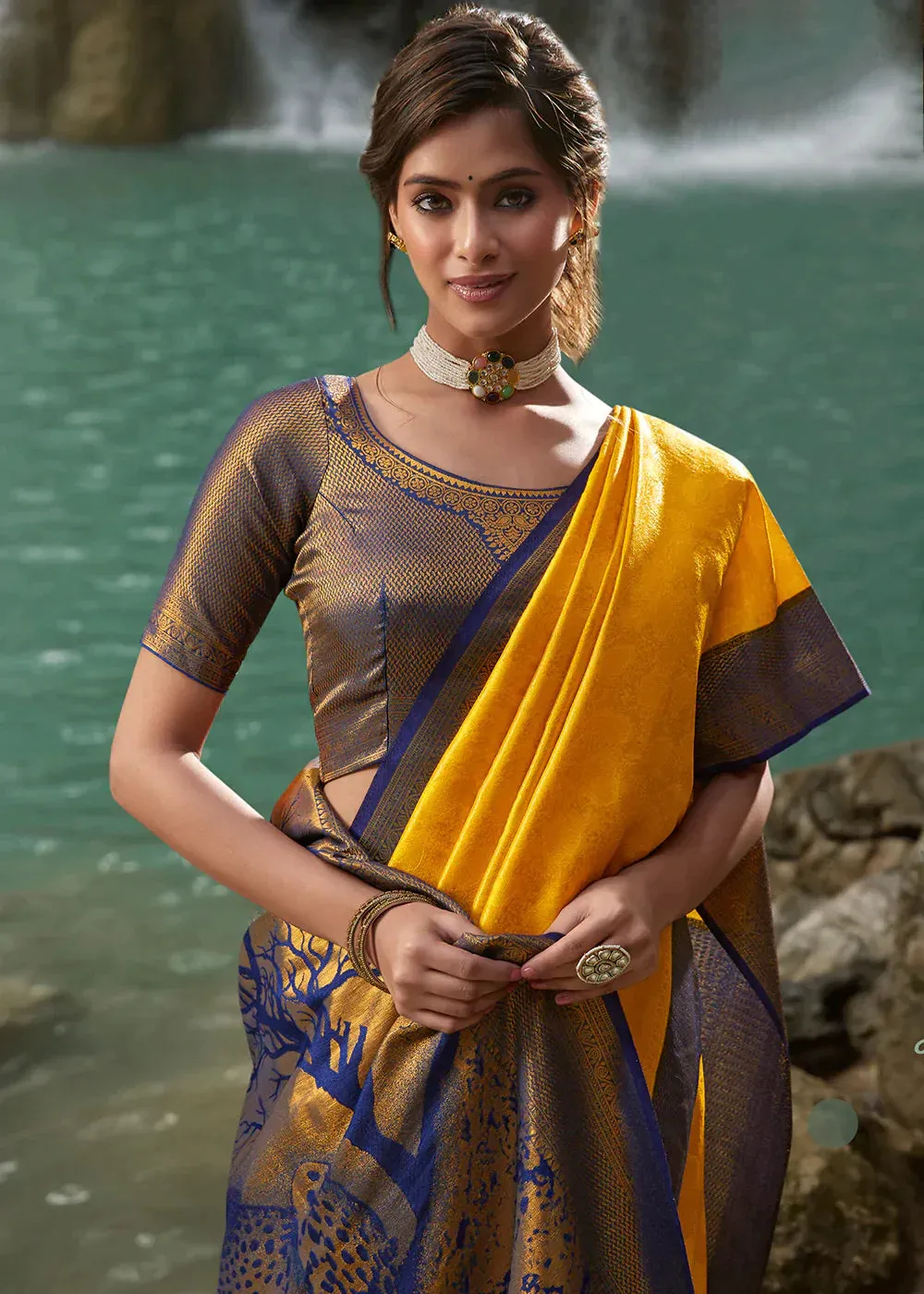 Aureolin Yellow Zari Woven Kanjivaram Silk Saree