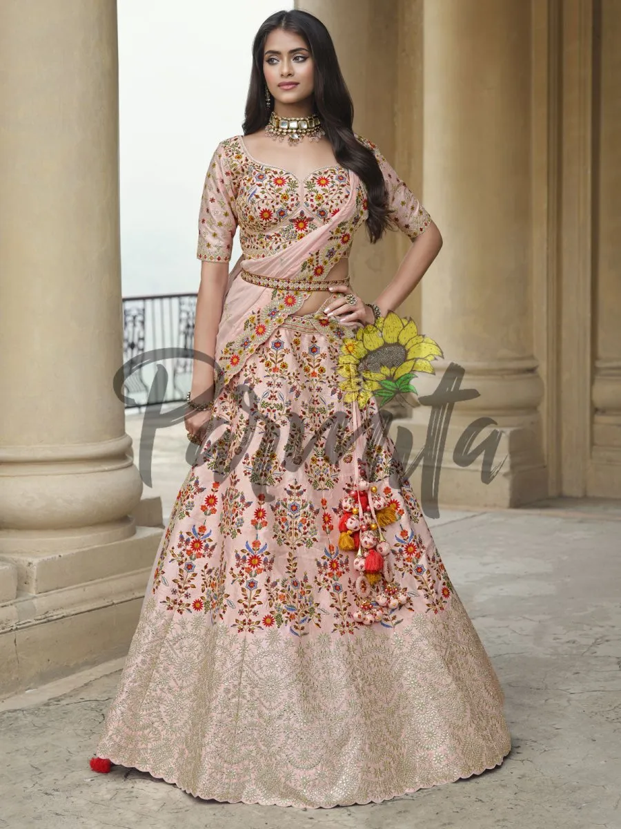 Baby Pink Hand Embroidered Lehenga  Choli Set