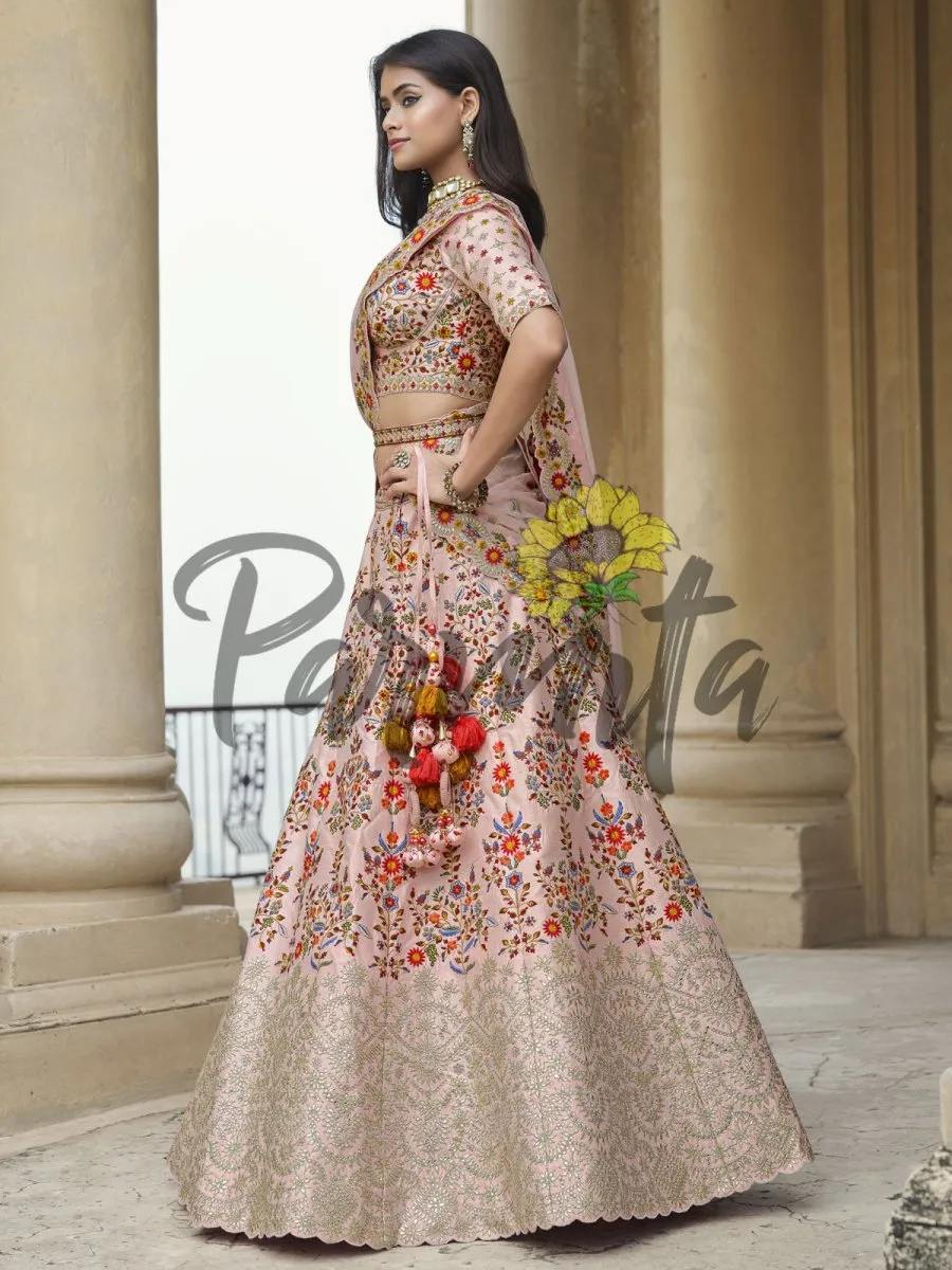 Baby Pink Hand Embroidered Lehenga  Choli Set