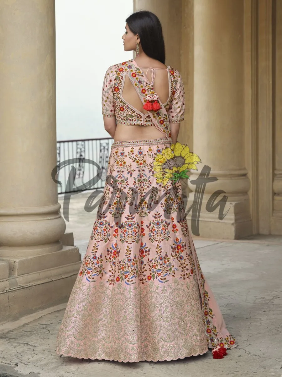 Baby Pink Hand Embroidered Lehenga  Choli Set