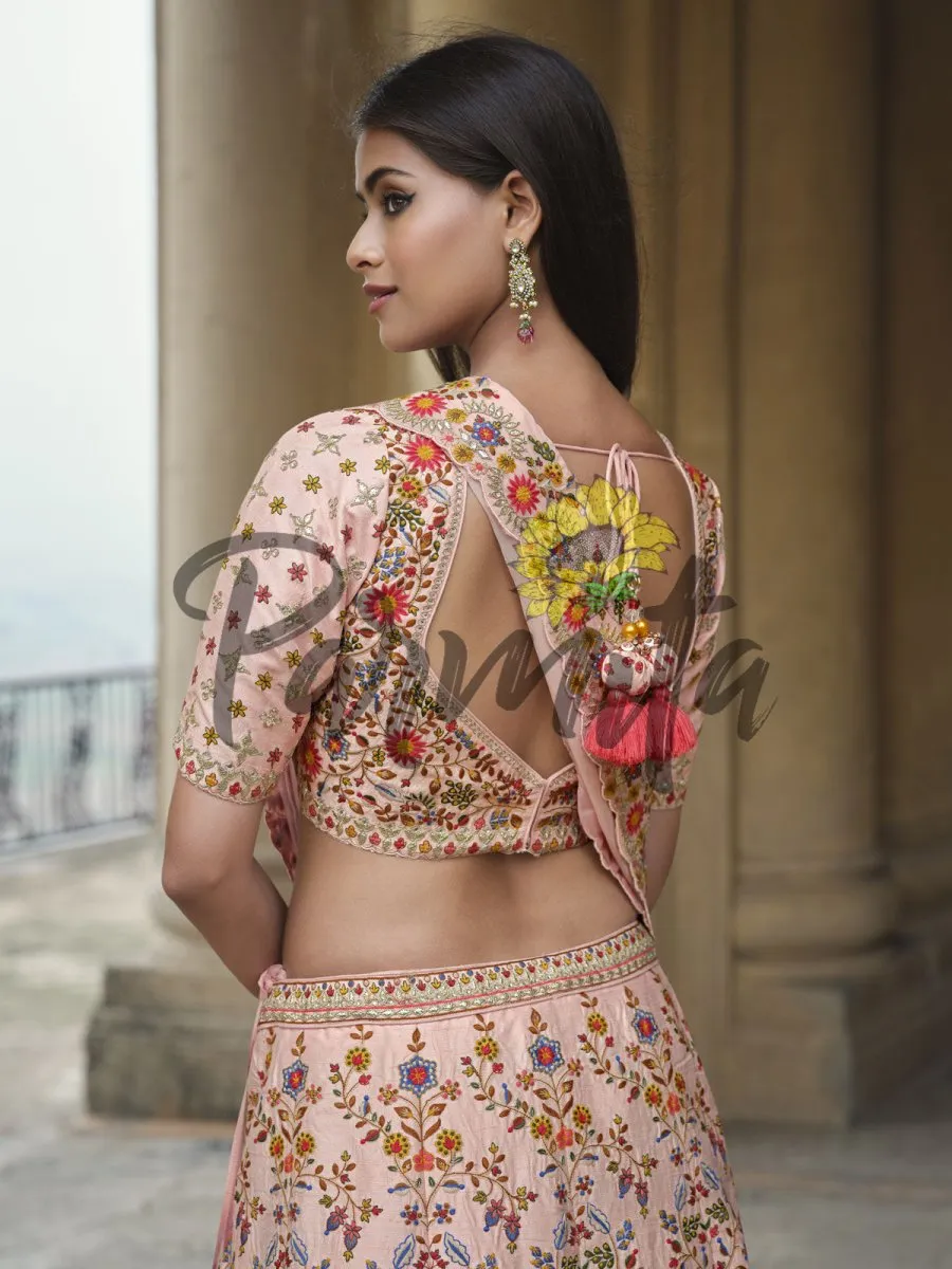 Baby Pink Hand Embroidered Lehenga  Choli Set