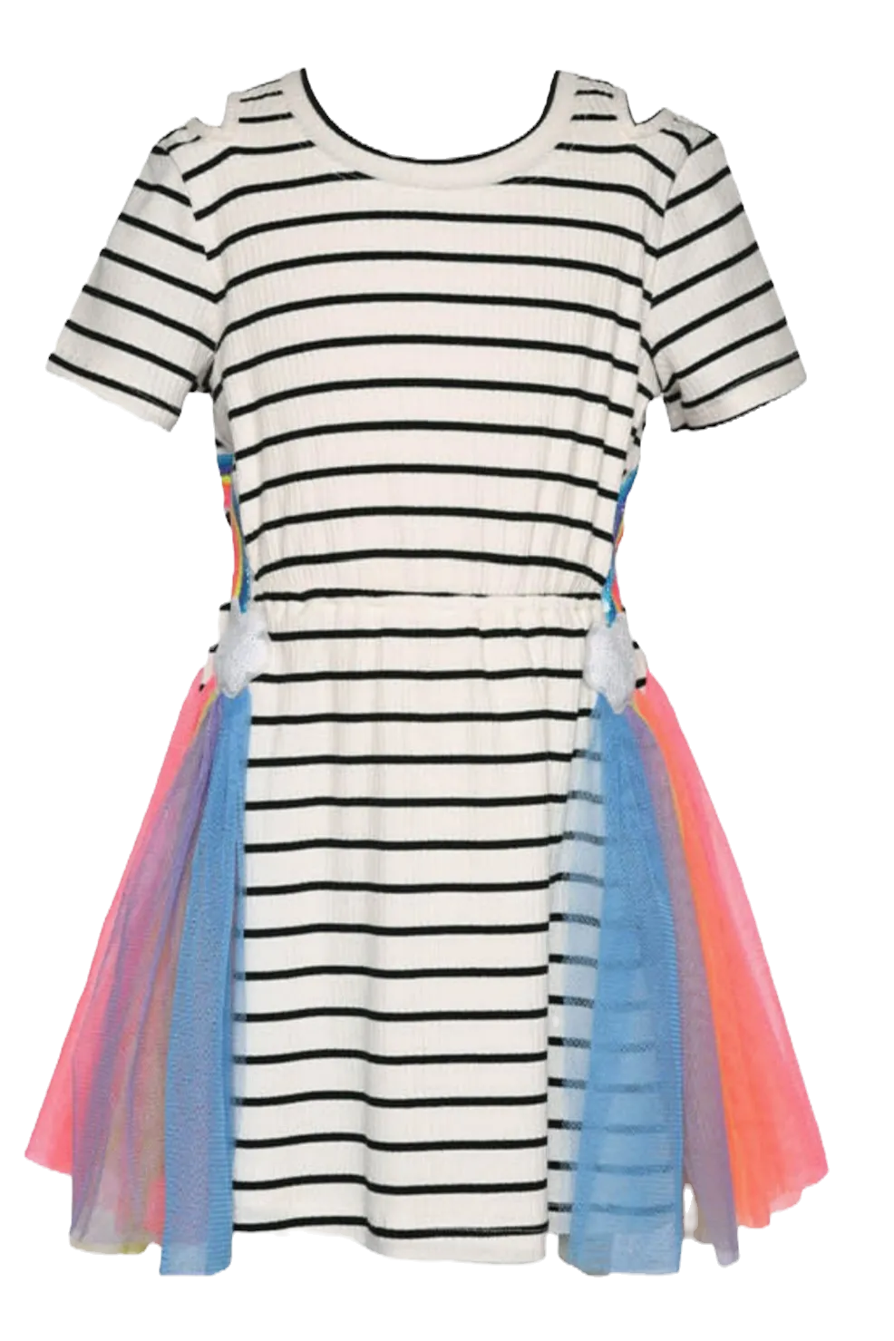 Baby Sara Striped Cut Out Rainbow Cloud Mesh Dress