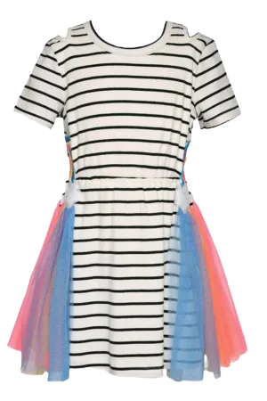 Baby Sara Striped Cut Out Rainbow Cloud Mesh Dress