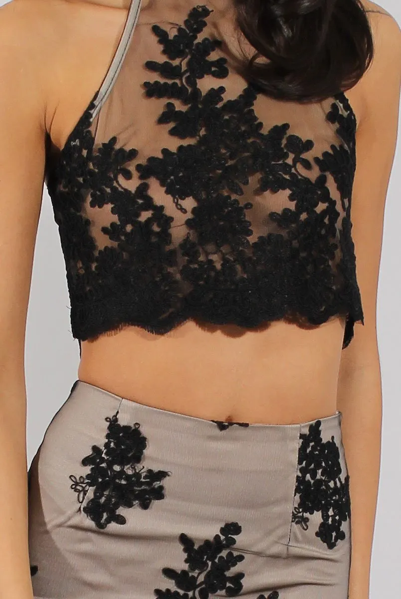 Black & Nude Applique Mesh Co-Ord - Natalia