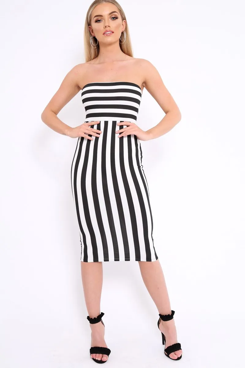 Black and White Stripe Strapless Bodycon Dress - Mirabell