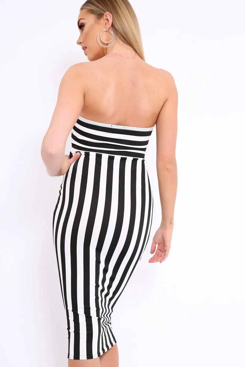 Black and White Stripe Strapless Bodycon Dress - Mirabell