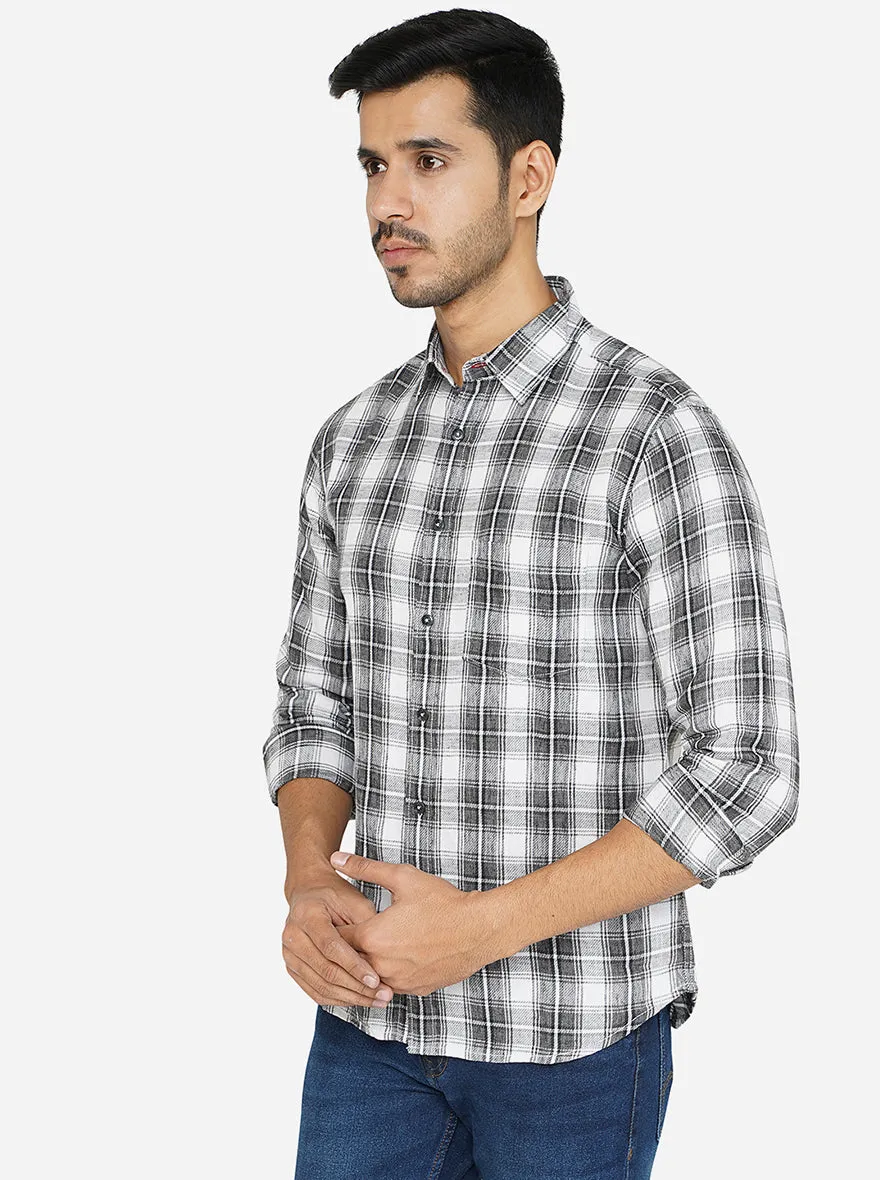 Black Checked Slim Fit Semi Casual Shirt | Greenfibre