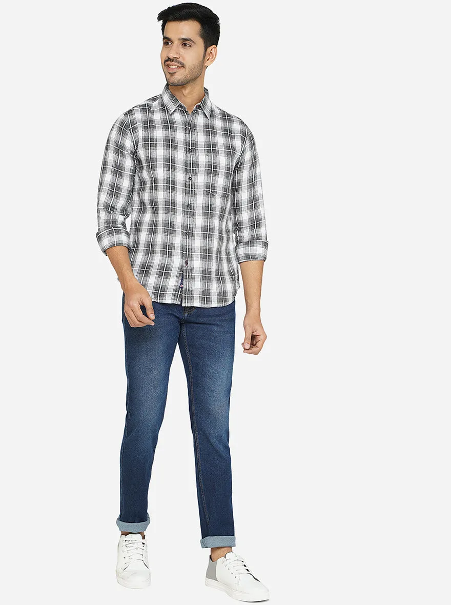 Black Checked Slim Fit Semi Casual Shirt | Greenfibre