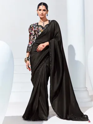 Black Color Organza Tissue Silk Saree With Blouse