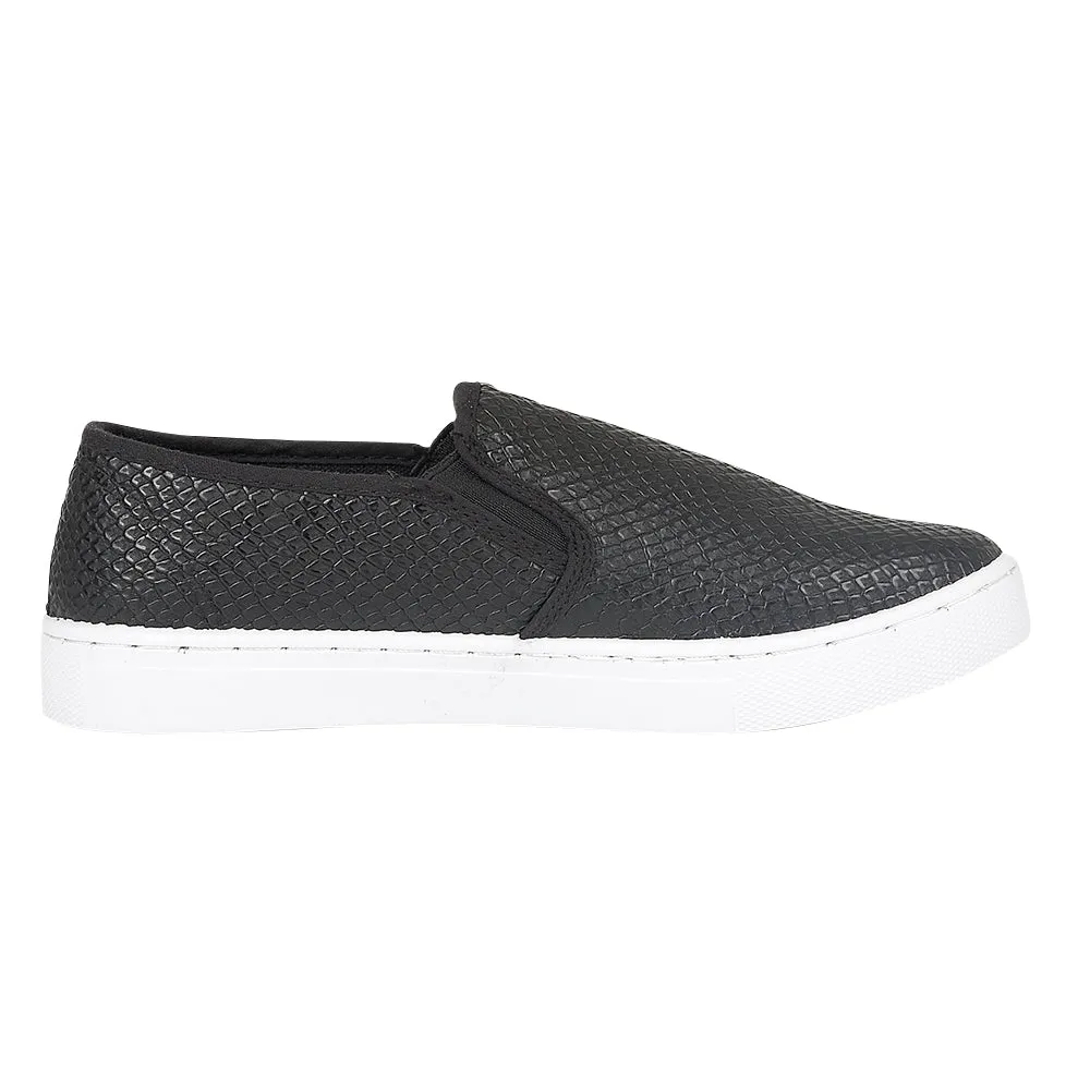 Black Croc Pu Flat Shoes