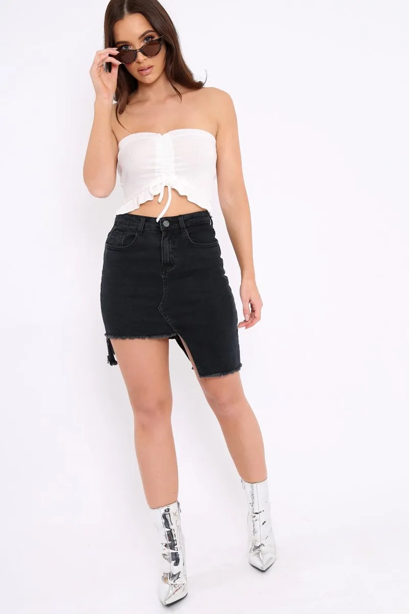 Black Hi Lo Frayed Hem Skirt - Caggie