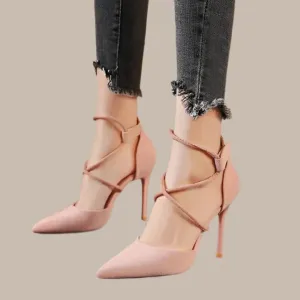 Black Pink Pointed High Heels