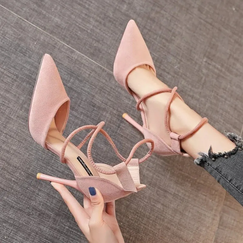 Black Pink Pointed High Heels