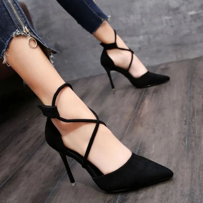 Black Pink Pointed High Heels