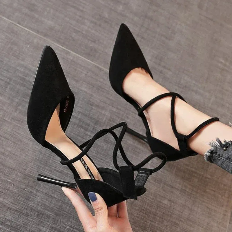 Black Pink Pointed High Heels