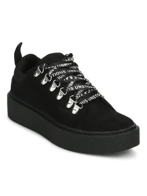 Black Suede Lace-Up Sneakers