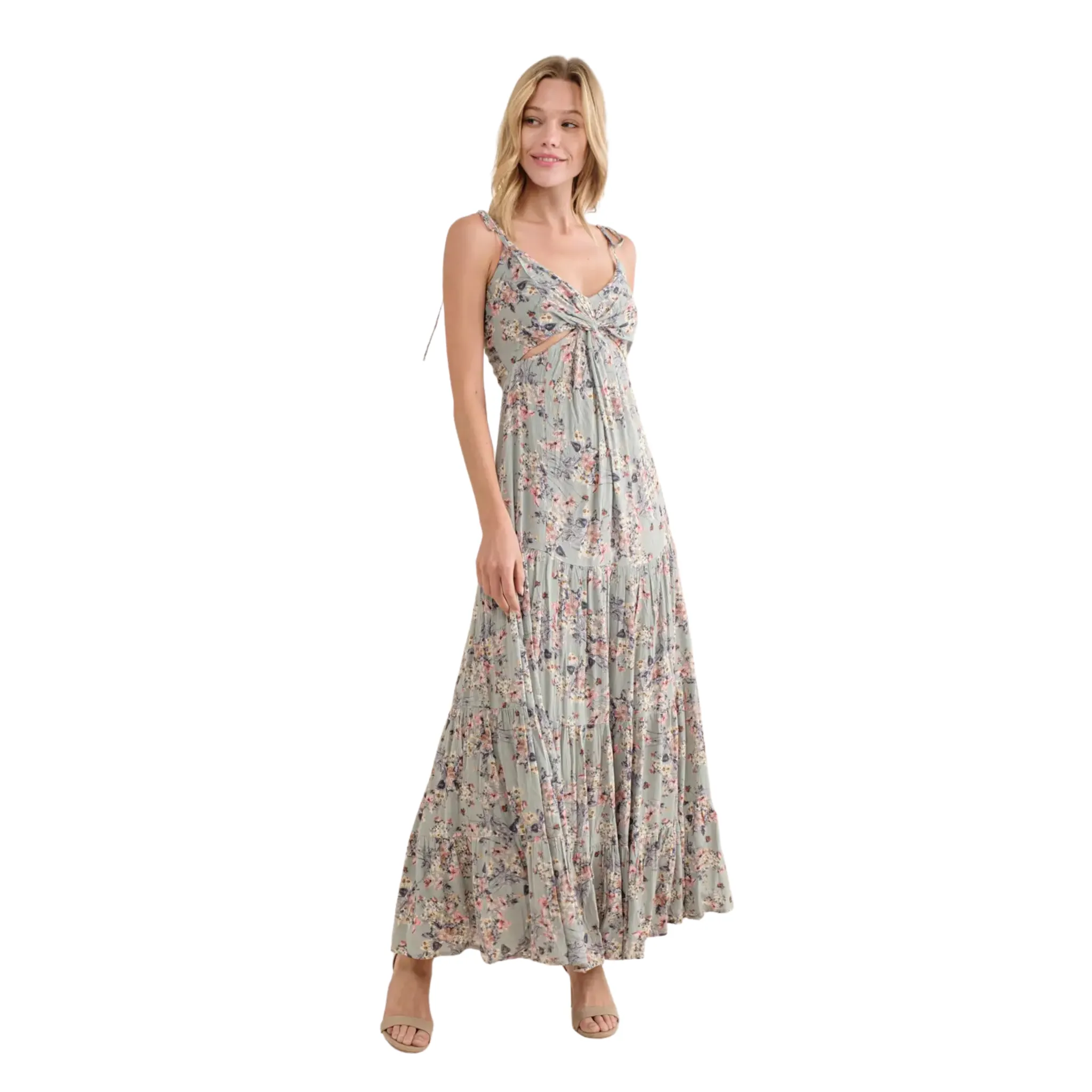 BLUE B WOMEN'S FLORAL CUT OUT TWIST TIERED MAXI DRESS - 32688D