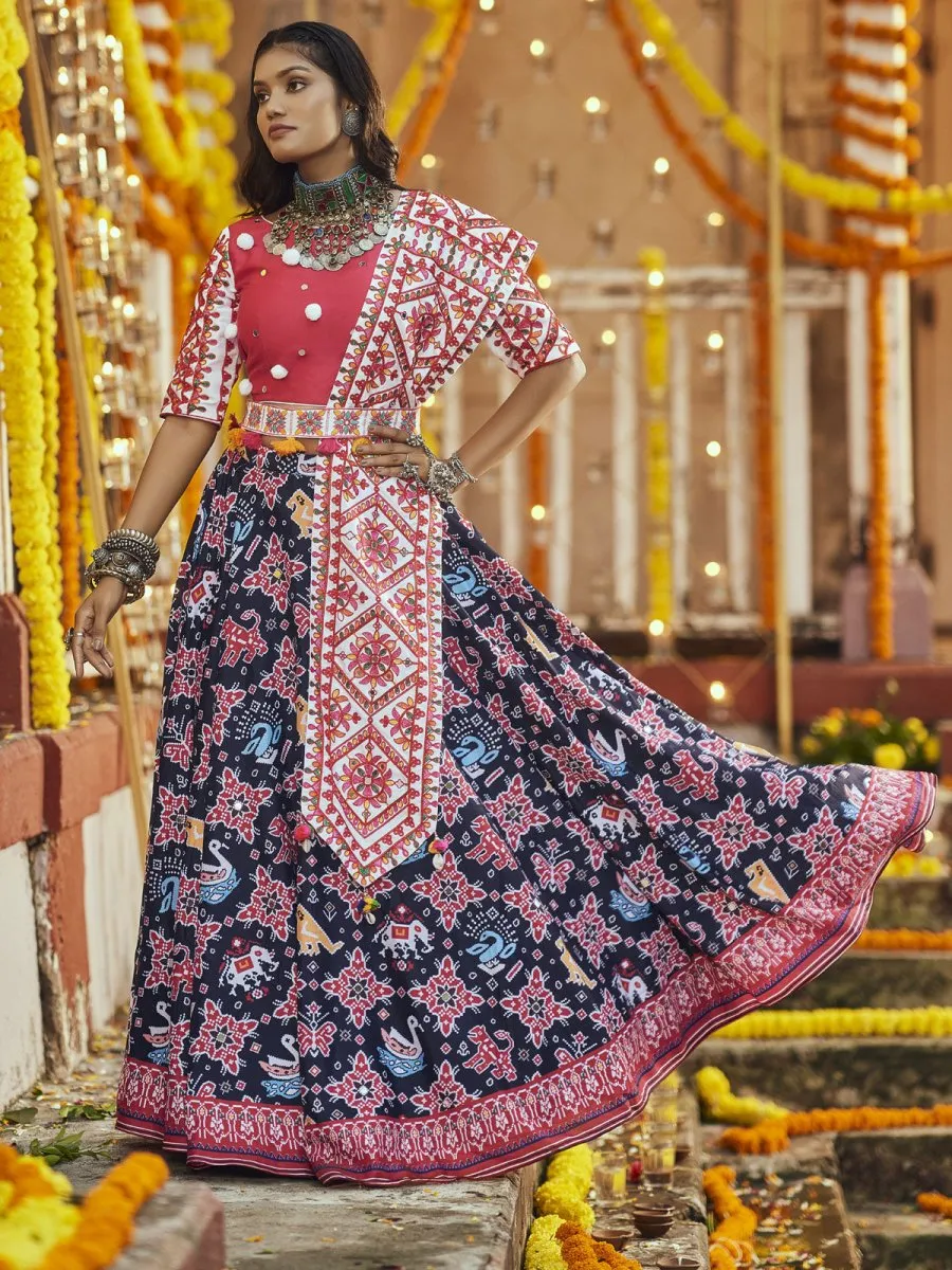 Blue Maslin Cotton  Digital Print Lehenga Choli