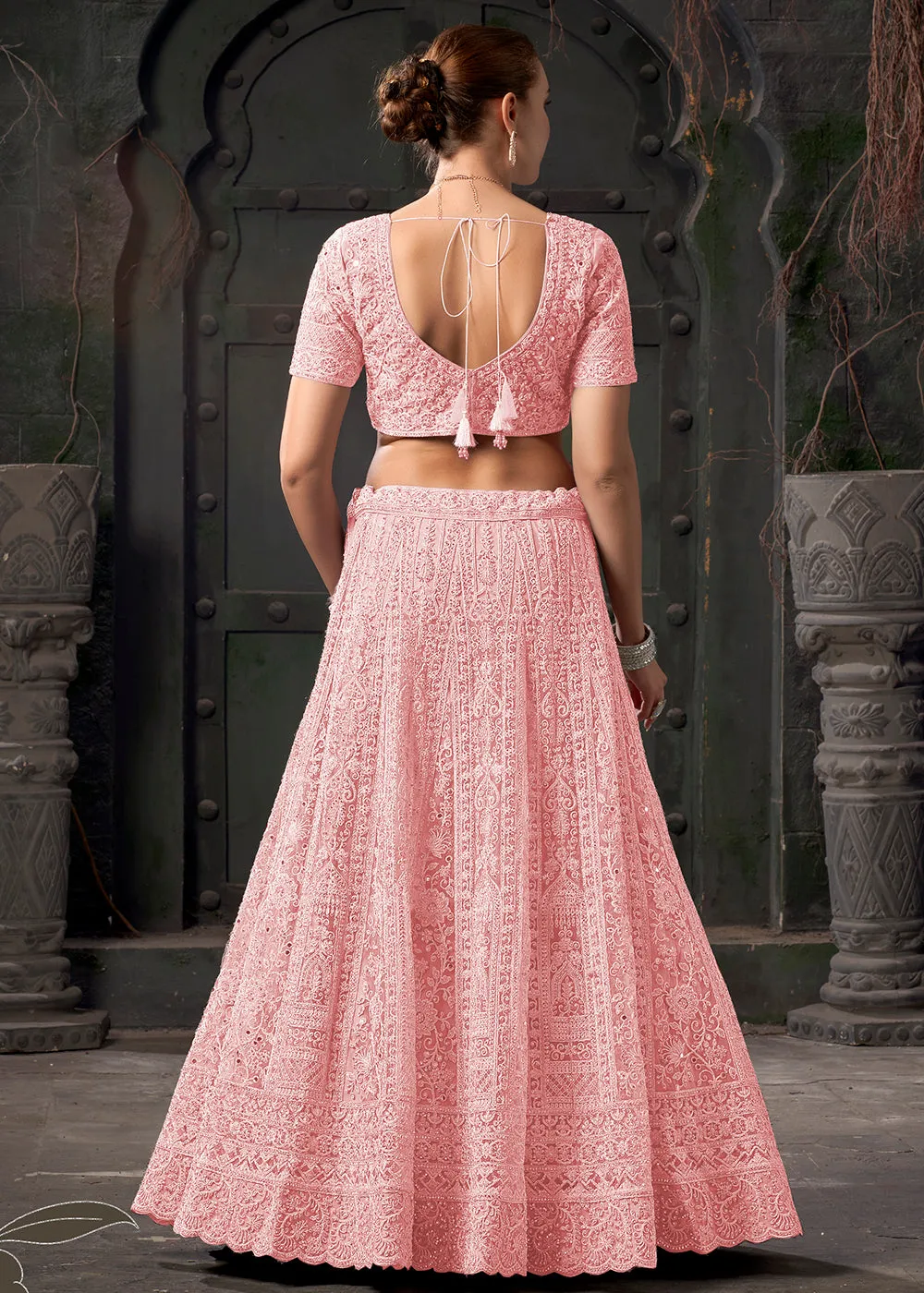 Bridal Style Pink Embroidered Designer Lehenga Choli