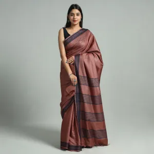 Brown - Vidarbha Bamboo Tussar Cotton Dobby Border Handloom Saree 15