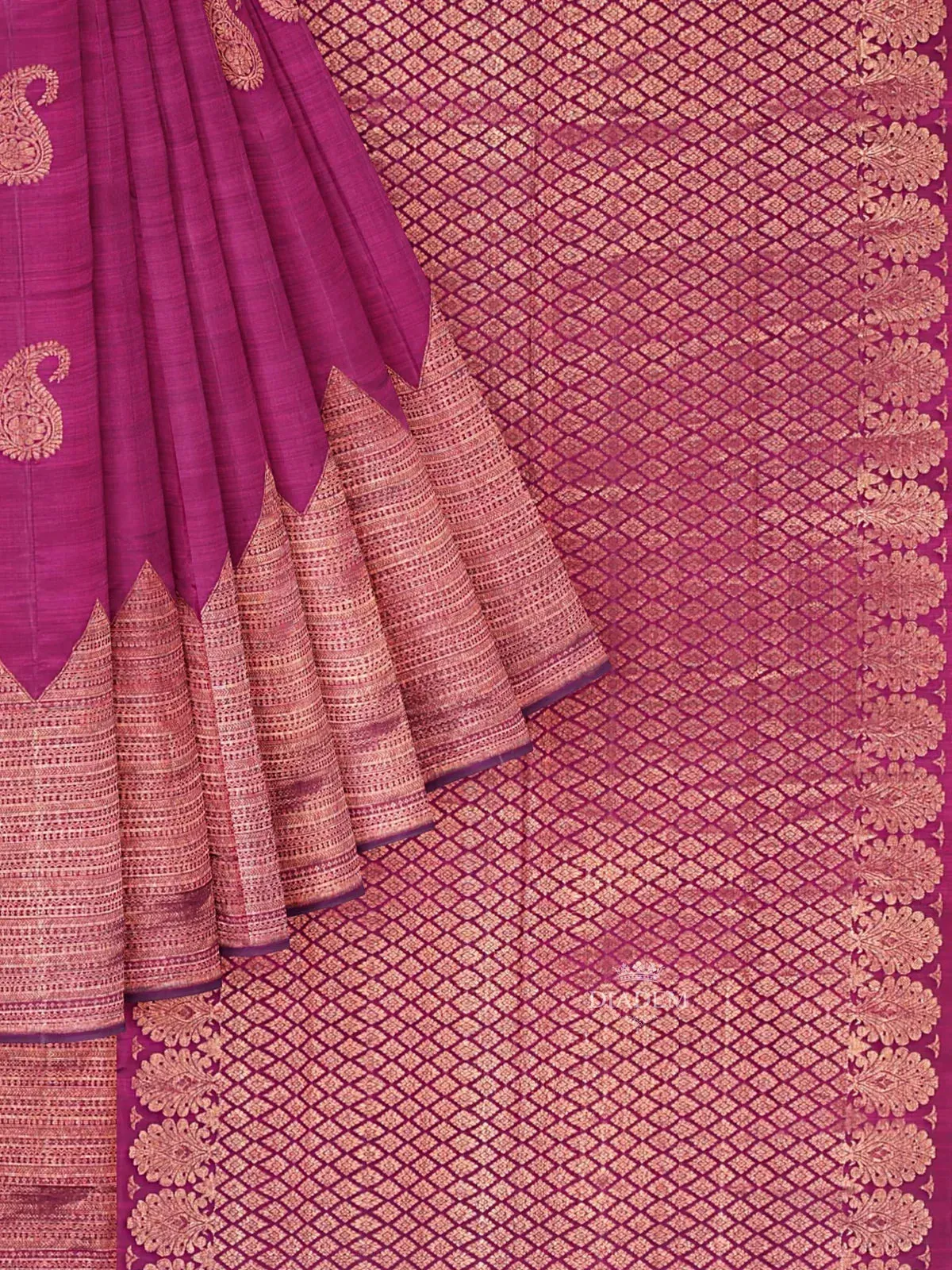 Burgundy Pure Kanchipuram (Bridal) Silk Saree with Paisley Motif on the body and Zari Border