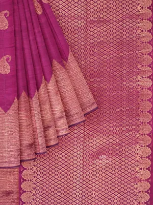 Burgundy Pure Kanchipuram (Bridal) Silk Saree with Paisley Motif on the body and Zari Border