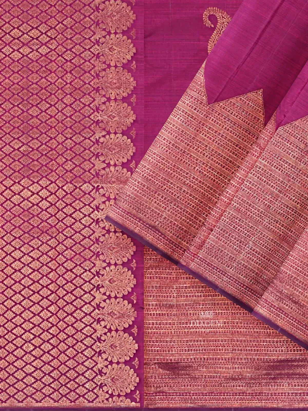 Burgundy Pure Kanchipuram (Bridal) Silk Saree with Paisley Motif on the body and Zari Border