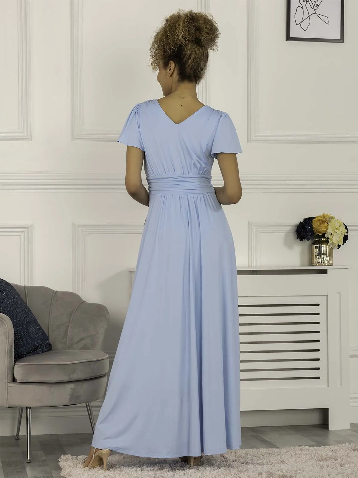 Cap Sleeve Jersey Maxi Dress, Light Blue