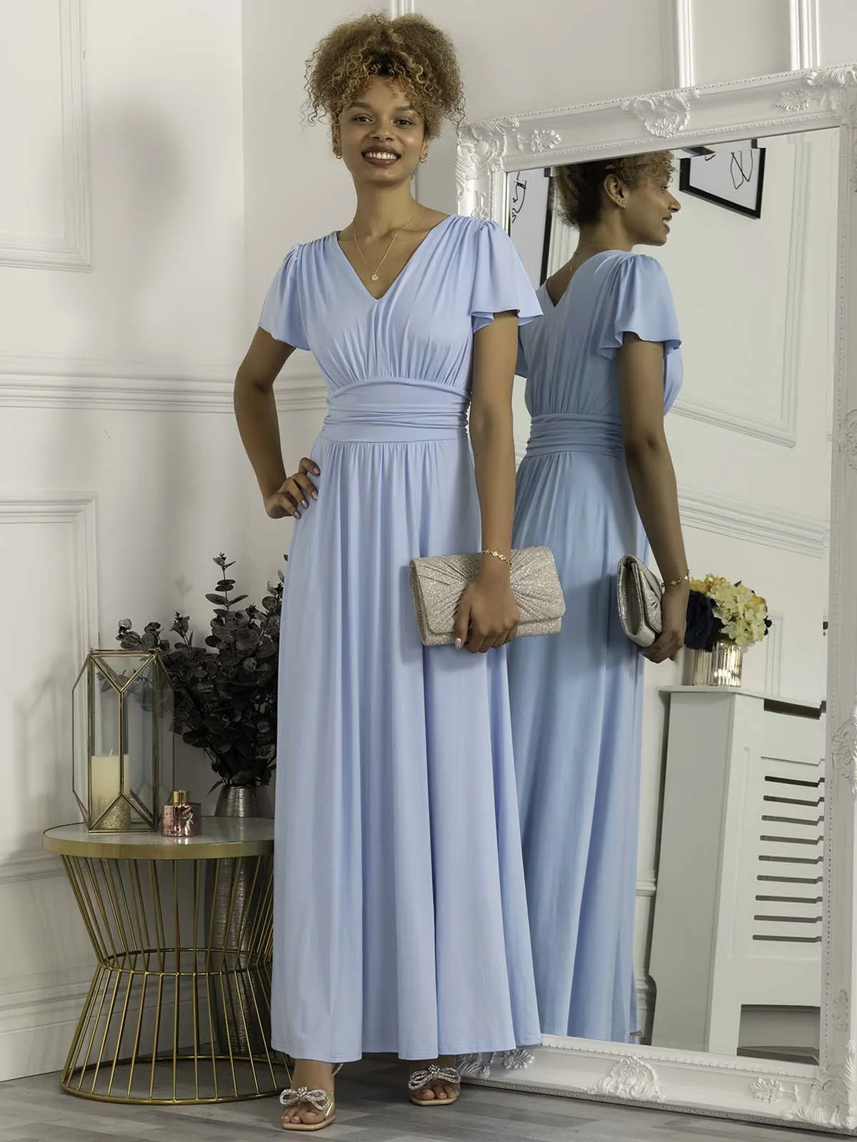 Cap Sleeve Jersey Maxi Dress, Light Blue