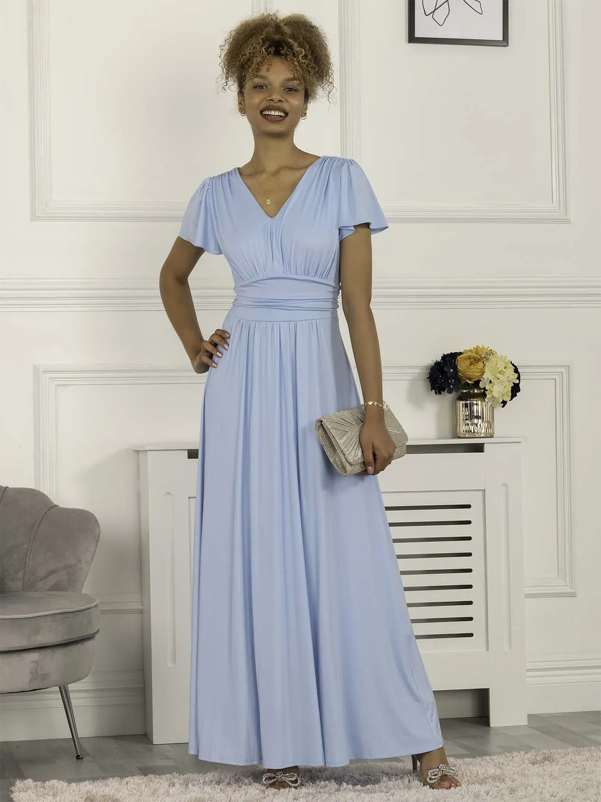 Cap Sleeve Jersey Maxi Dress, Light Blue