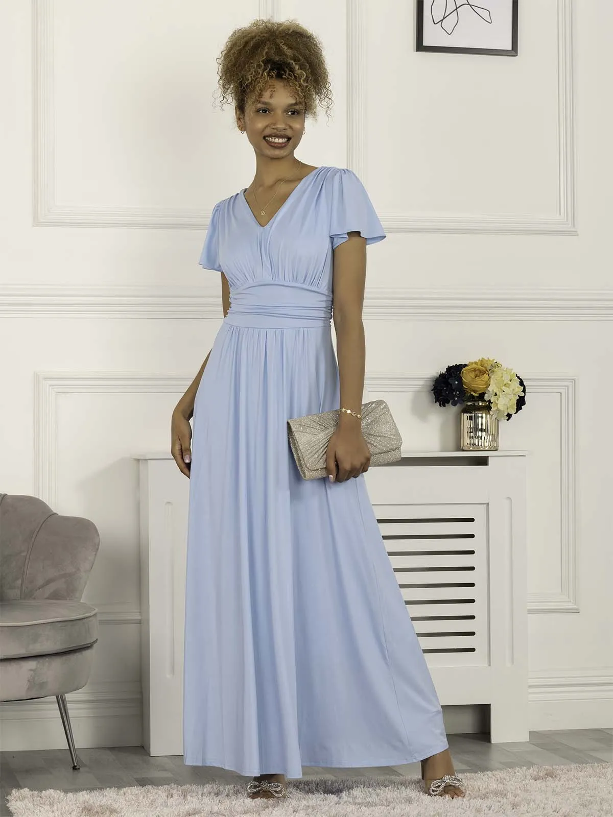 Cap Sleeve Jersey Maxi Dress, Light Blue